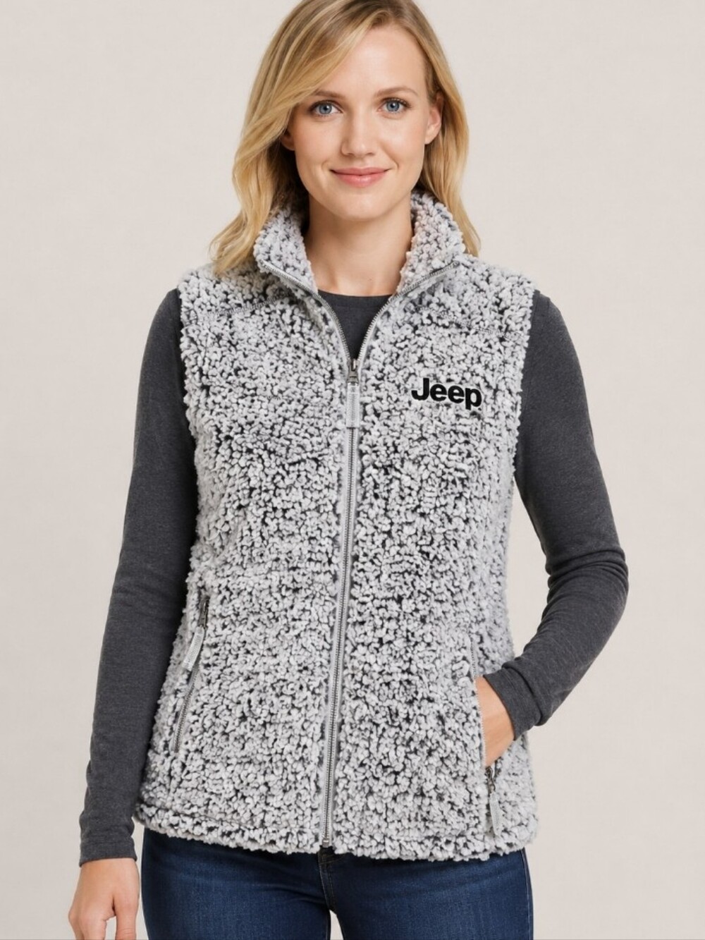 Jeep Sherpa Fleece Vest in Heathered Gray Size Small